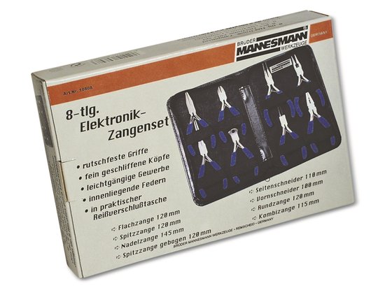 Bruder Mannesmann Tangen set 8-delig in etui - antislip greep - geslepen kop - 10 tot 14,5 cm