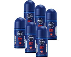 NIVEA MEN Dry Impact Anti-Transpirant Deo Roller - Deodorant - 72 uur bescherming - Met mineralen en DryPlus - Alcoholvrij en antibacterieel - 6 x 50 ml - Voordeelverpakking