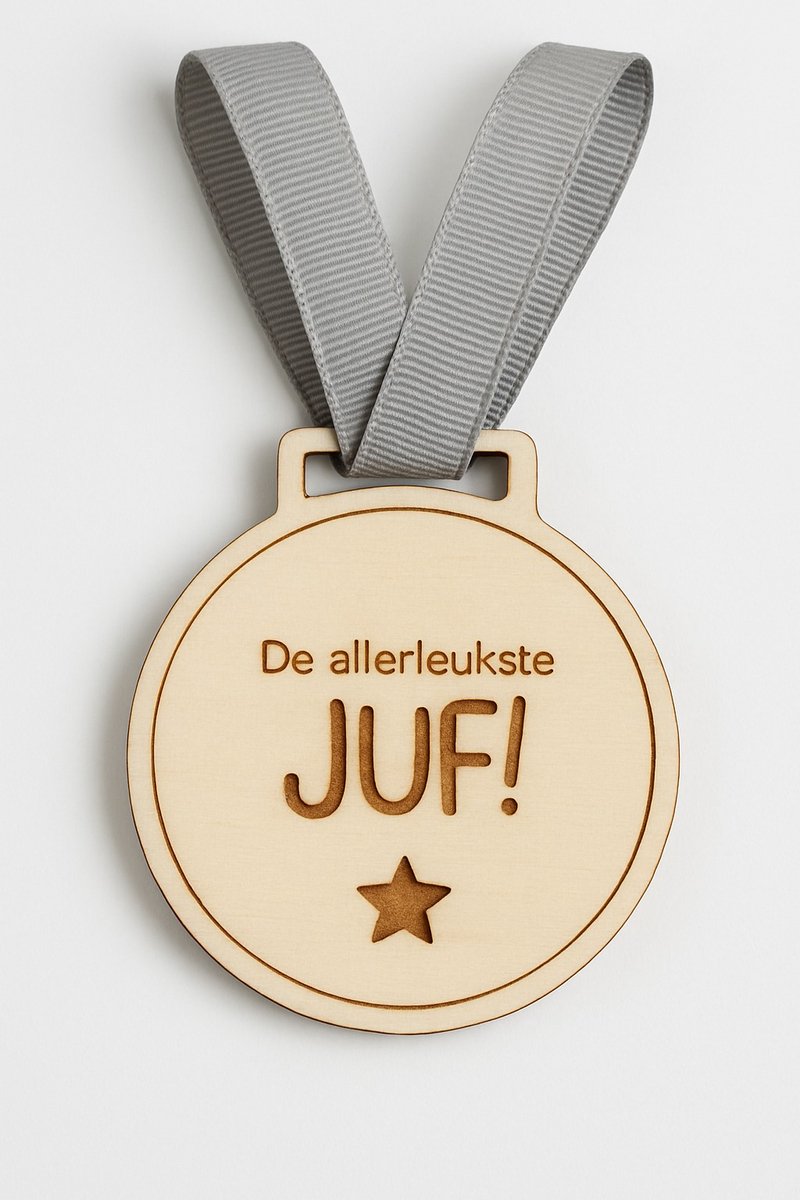 Medaille - de allerleukste juf! - hout
