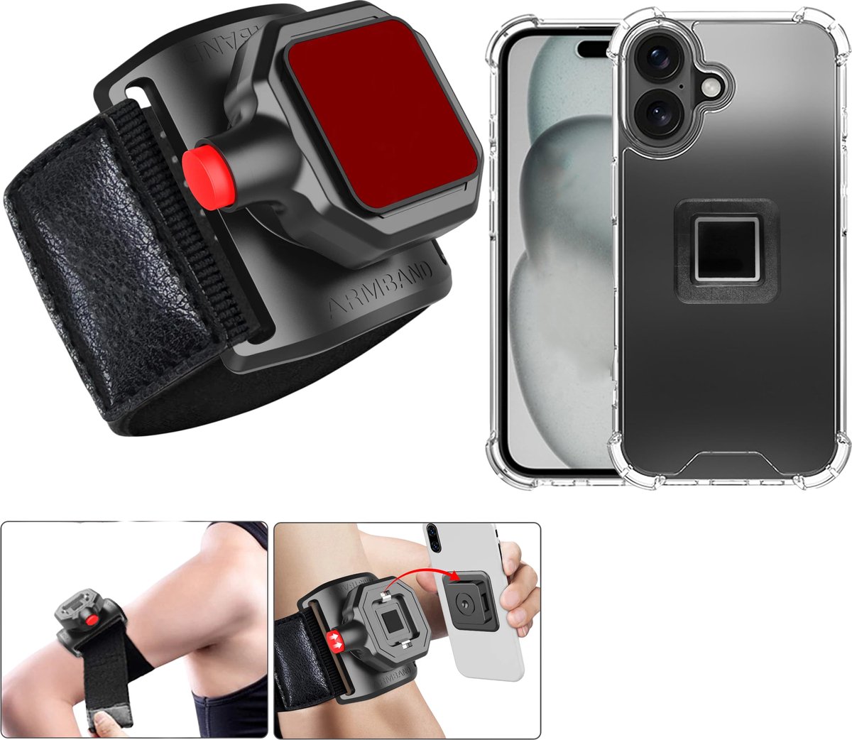 Sportarmband Met Magneet met Backcover Hoesje Geschikt voor: iPhone 16 - Polsband - Sportband - Hardloop Armband - Bevestiging Pols of Arm - Hardlopen - Hardloopband