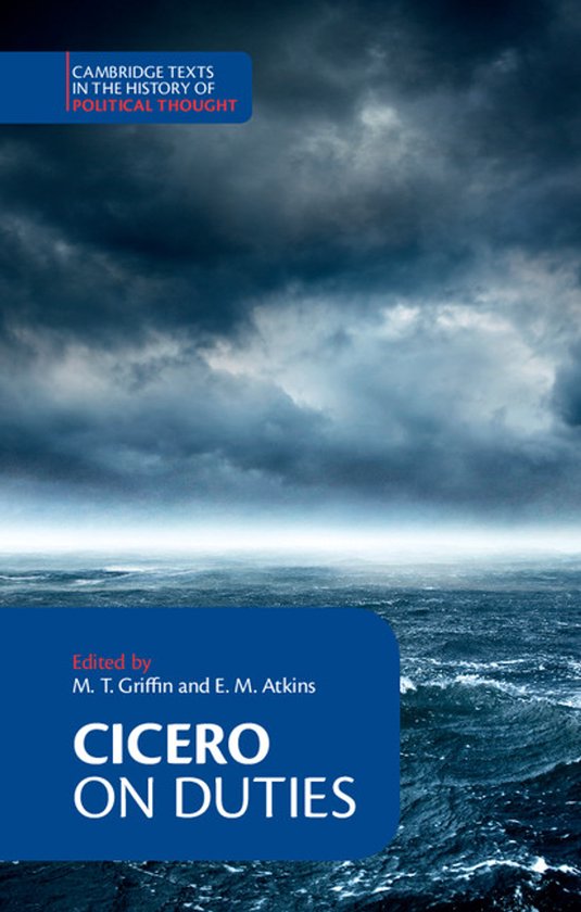 Couverture du livre Cambridge Texts in the History of Political Thought : Cicero On Duties, édité par M. T. Griffin et E. M. Atkins, avec un ciel d'orage au-dessus de l'océan.