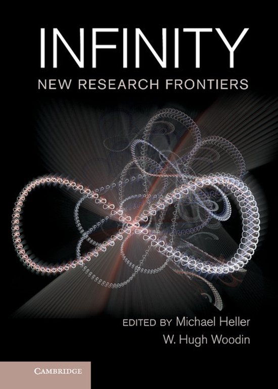 Boekomslag met de titel 'INFINITY NEW RESEARCH FRONTIERS' en een abstracte weergave van het oneindigheidssymbool in witte en rode cirkels tegen een donkere achtergrond.