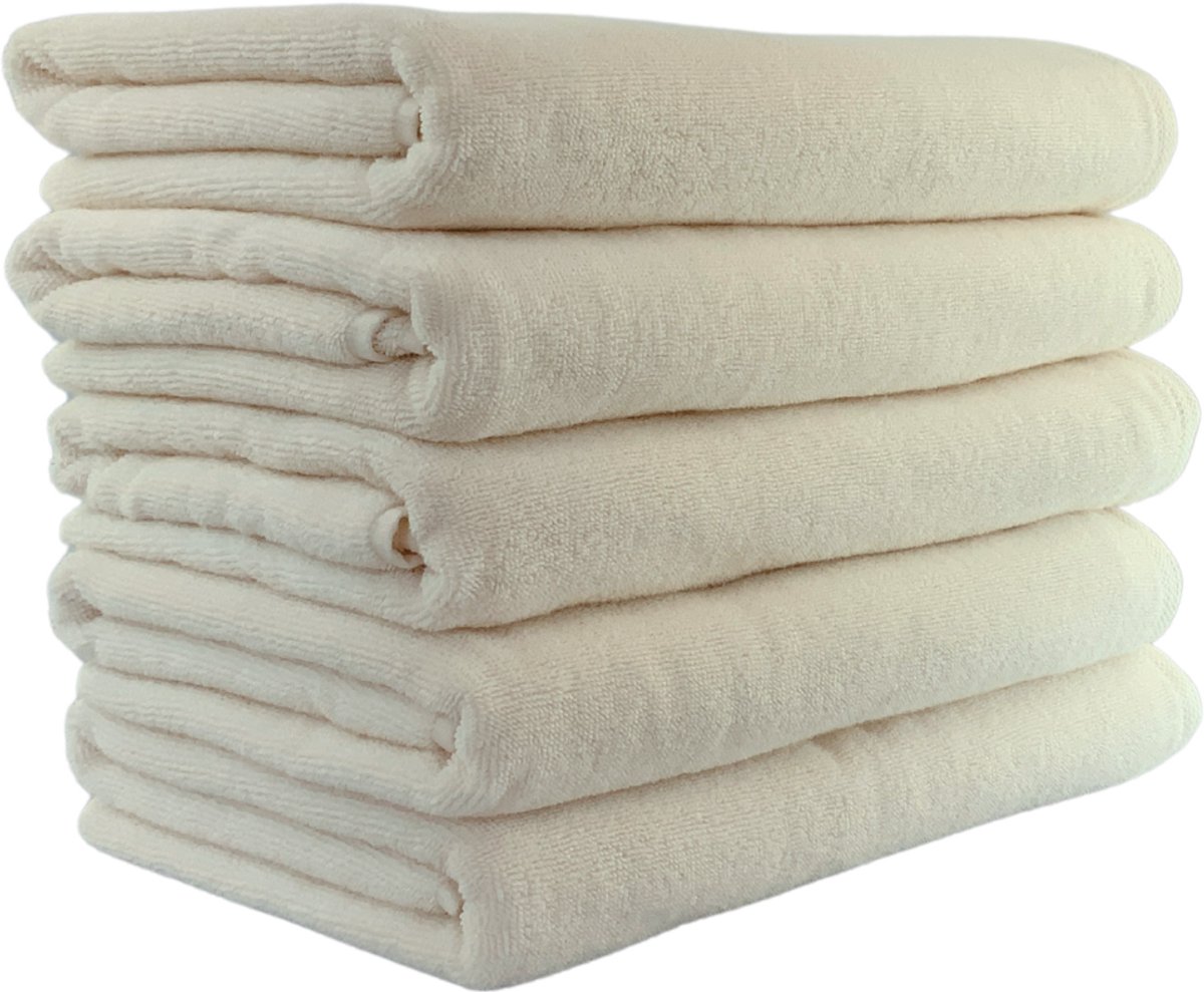 Biologische Badhanddoekenset - 70x140cm - 5 Stuks - 100% Katoen - GOTS & Vegan - Hotelkwaliteit - Ecru - De Linde Home