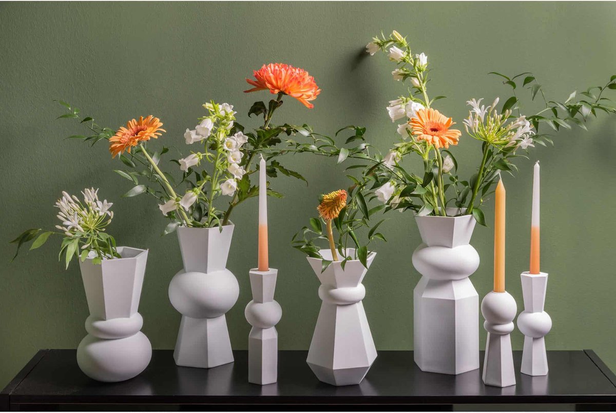 Nordeliv - Kaarshouder - Present time Polyresin - Geo King - Wit - Candle Holder