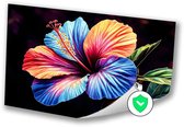 Kleurrijke hibiscusbloem met bladeren - Hibiscus wanddecoratie - Poster bloem - Psychedelisch - Woonkamer poster - Decoratie kamer - poster 150x100 cm
