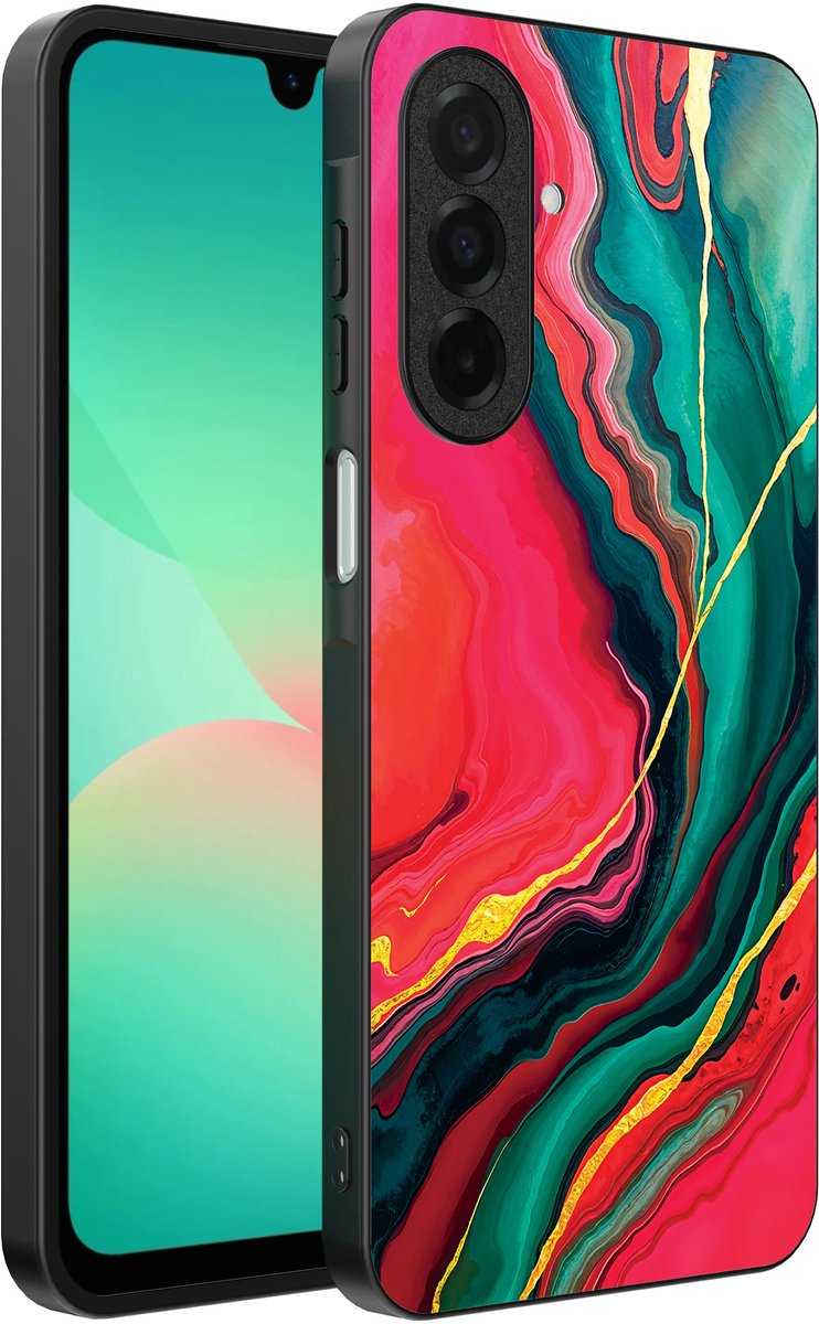Smartphonica Telefoonhoesje Geschikt voor Samsung Galaxy A26 met Rood Groen Marmer Opdruk - TPU Backcover Case Red Green Marble Design geschikt voor Samsung Galaxy A26