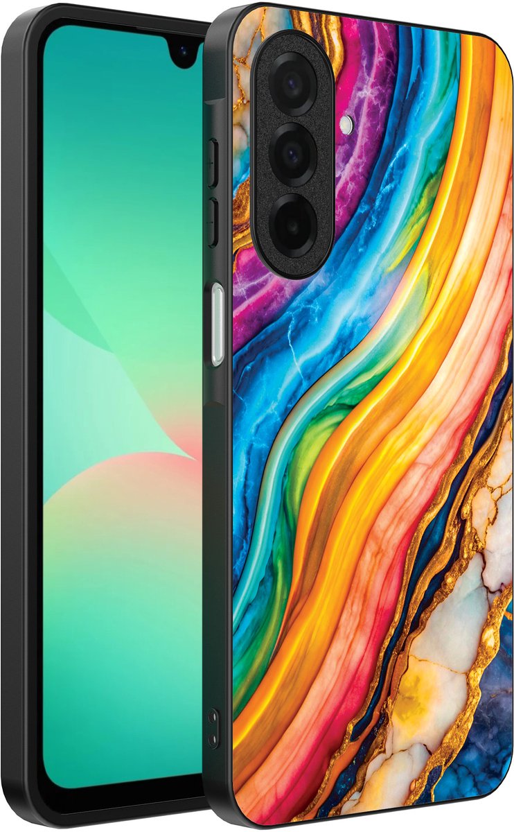 Smartphonica Telefoonhoesje Geschikt voor Samsung Galaxy A26 met Regenboog Goud Marmer Opdruk - TPU Backcover Case Rainbow Gold Marble Design geschikt voor Samsung Galaxy A26
