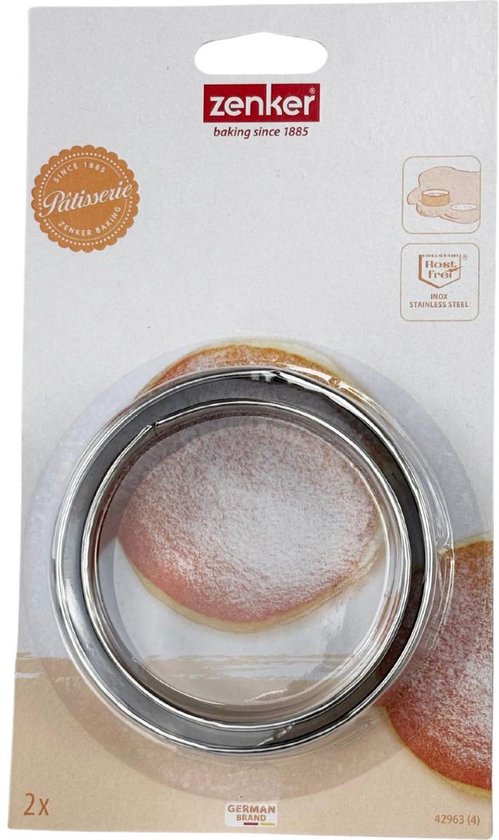 Zenker 42963 Set of 2 Round Doughnut Cutters, Round Cutters, Sandblasted, Cookie Cutter, Stainless Steel, 9.5 cm