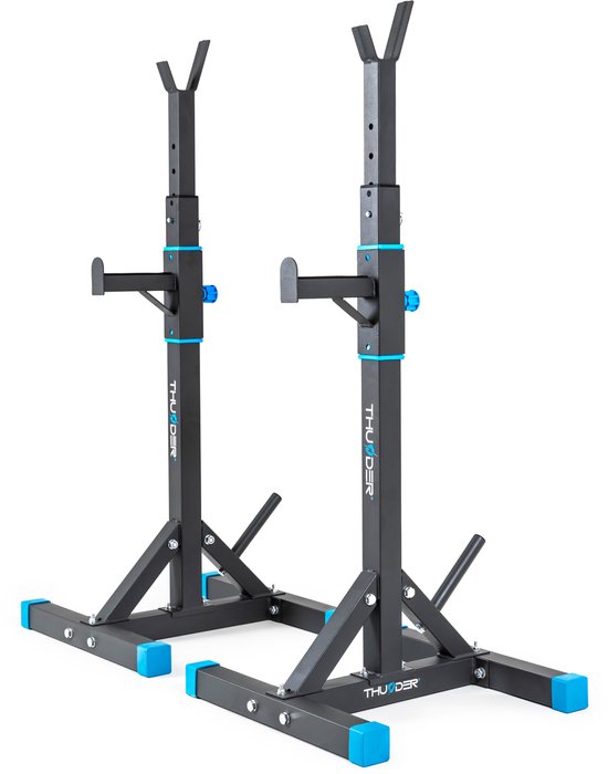 THUNDER® | Haltersteun | PRESA | Verstelbaar en Massief | Belastbaar tot 200 kg | Met Veiligheidssteunen | Voor Squats & Bankdrukken | Antislip Voeten | Compact Ontwerp | Eenvoudige Montage | Stabiele Constructie | Voor Thuisgym | Hoogte Verstelbaar