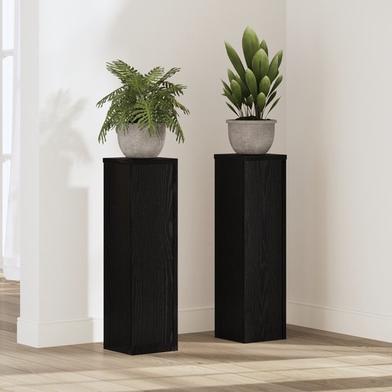 vidaXL - Plantenstand - 2 - pcs - Zwart - eiken - 17 - x - 17 - x - 60 - cm - Bewerkt - hout