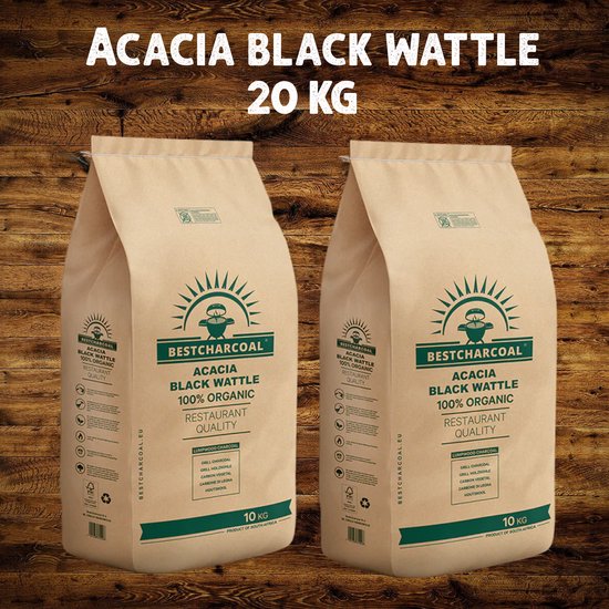 Foto: Bestcharcoal acacia black wattle 2x10 kg 100 natuurlijke restaurantkwaliteit houtskool snel op temperatuur intense hitte