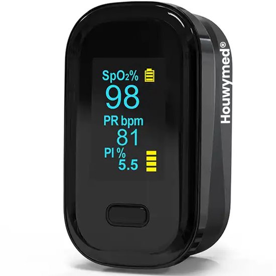 Professionele Saturatiemeter - Oximeter Pulse - HouwyMed - Zwart - Zuurstofmeter Vinger - Hartslagmeter - Oximeter - Saturatiemeter Zuurstofmeter Vinger