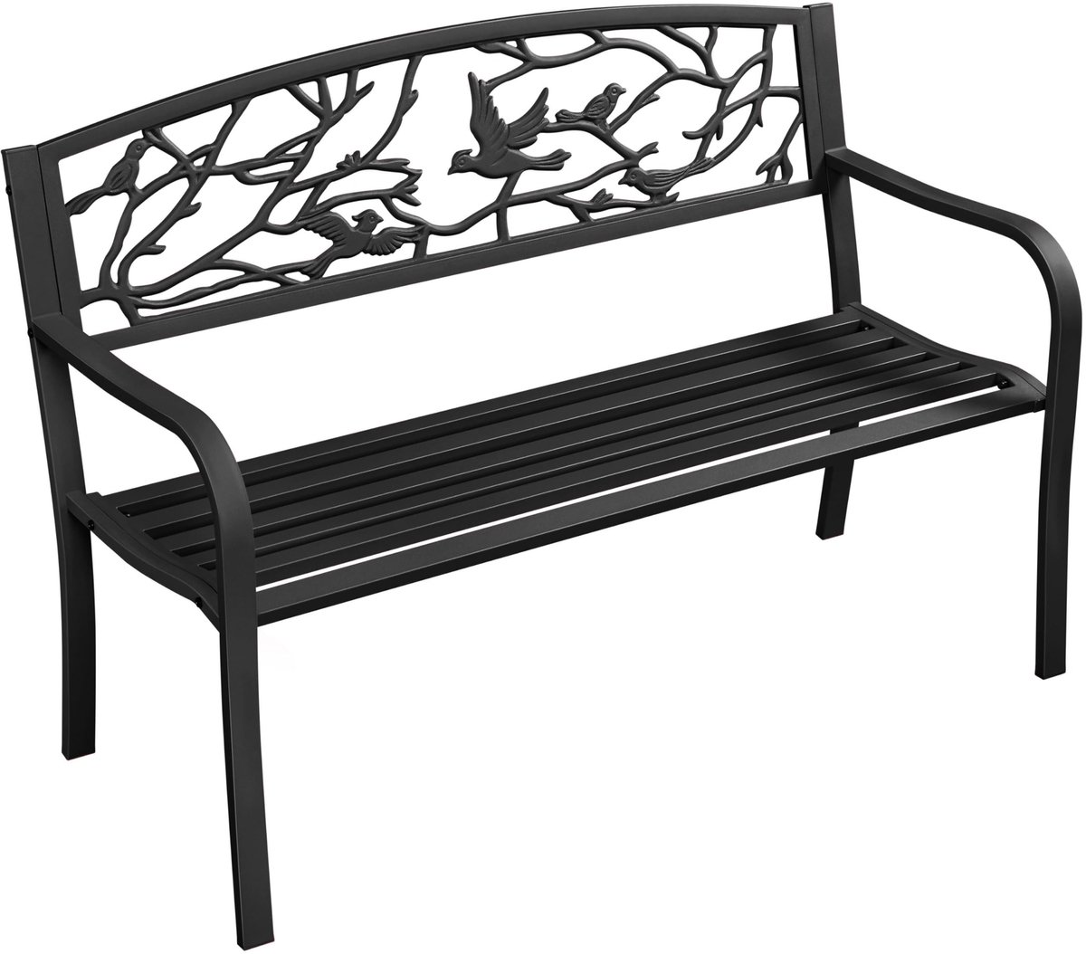 Tuinbank voor 3 personen, metalen bank, zitbank, outdoor bank, ijzeren bank in retrostijl met rugleuning en armleuning, voor binnenplaats, tuin, terras, balkon, café, zwart