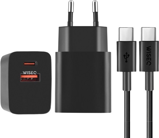 Samsung Snellader - USB A en USB C - Universele Samsung Oplader 33W - Ook Geschikt Voor Huawei, Oppo, iPhone & MacBooks - 2M Oplaadkabel - WiseQ - Zwart