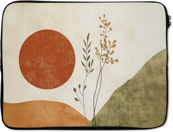 Laptophoes 17 inch - Zon - Abstract - Takken - Oranje - Laptop sleeve - Binnenmaat 41x28 cm - Zwarte achterkant