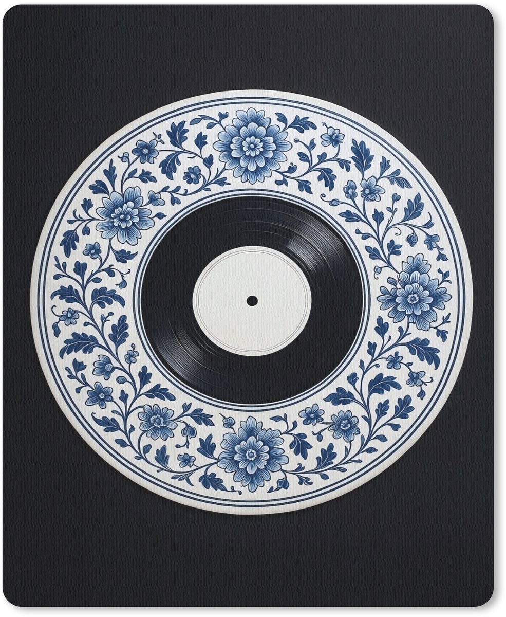 Muismat 19x23 cm - Mousepad Vinyl - LP - Delfts Blauw - Muziek - Muismatten