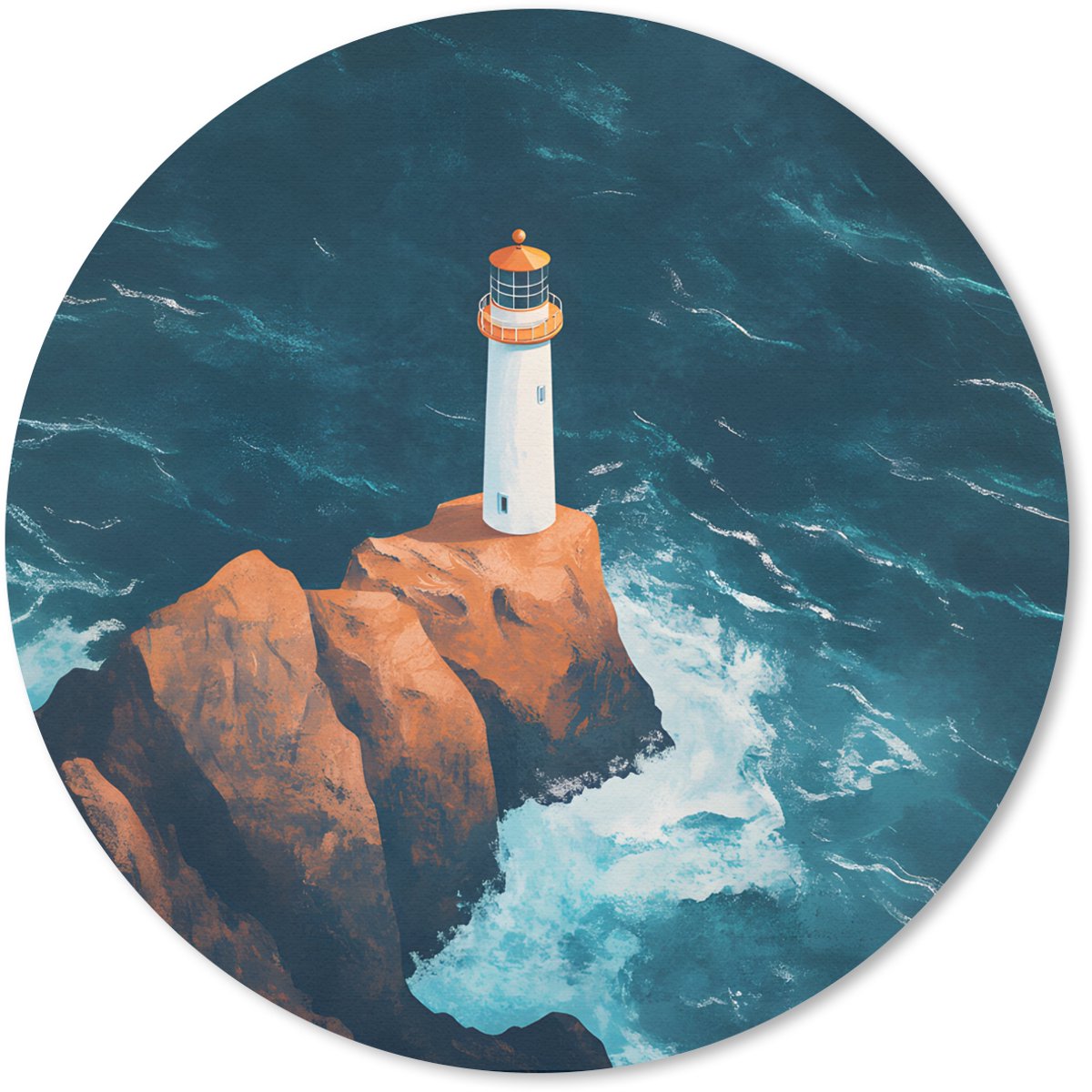 Muismat rond 20x20 cm - Mousepad Vuurtoren - Rots - Zee - Golven - Ronde muismatten