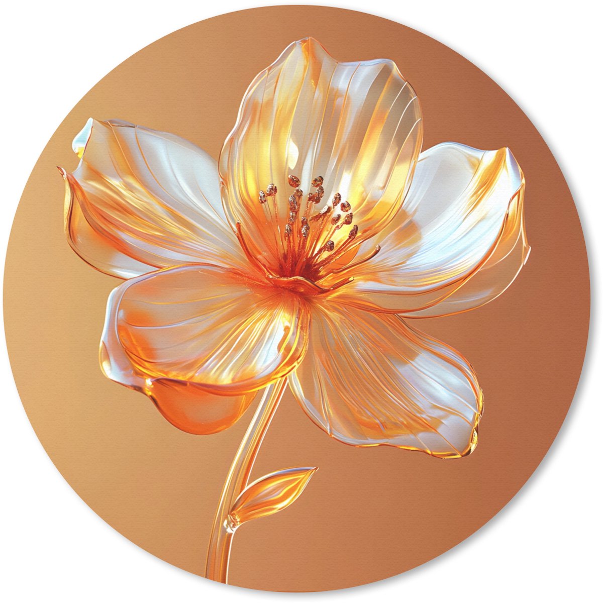 Muismat rond 50x50 cm - Mousepad Glazen - Bloem - Oranje - Ronde muismatten