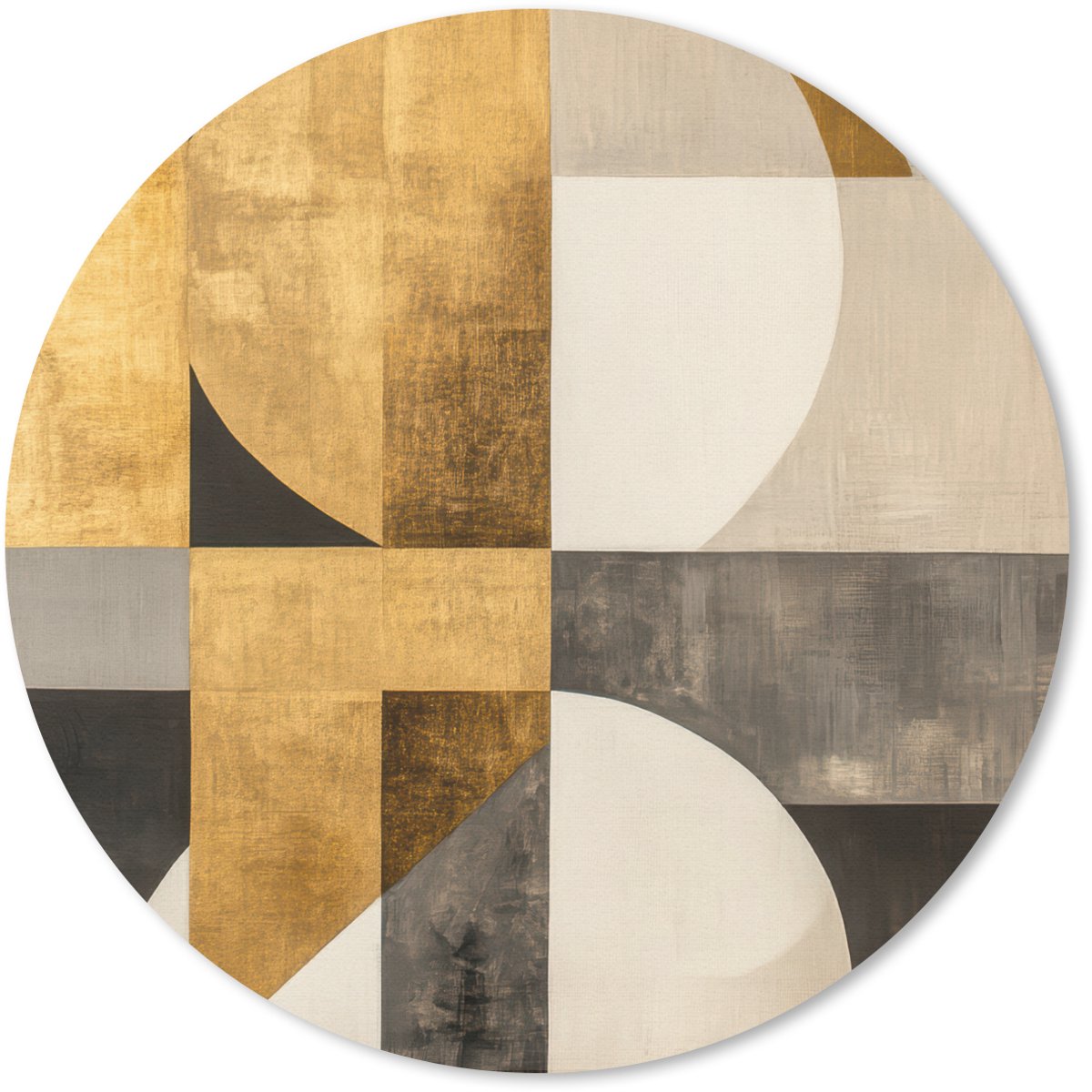 Muismat rond 20x20 cm - Mousepad Abstract - Goud - Grijs - Vormen - Geometrisch - Ronde muismatten