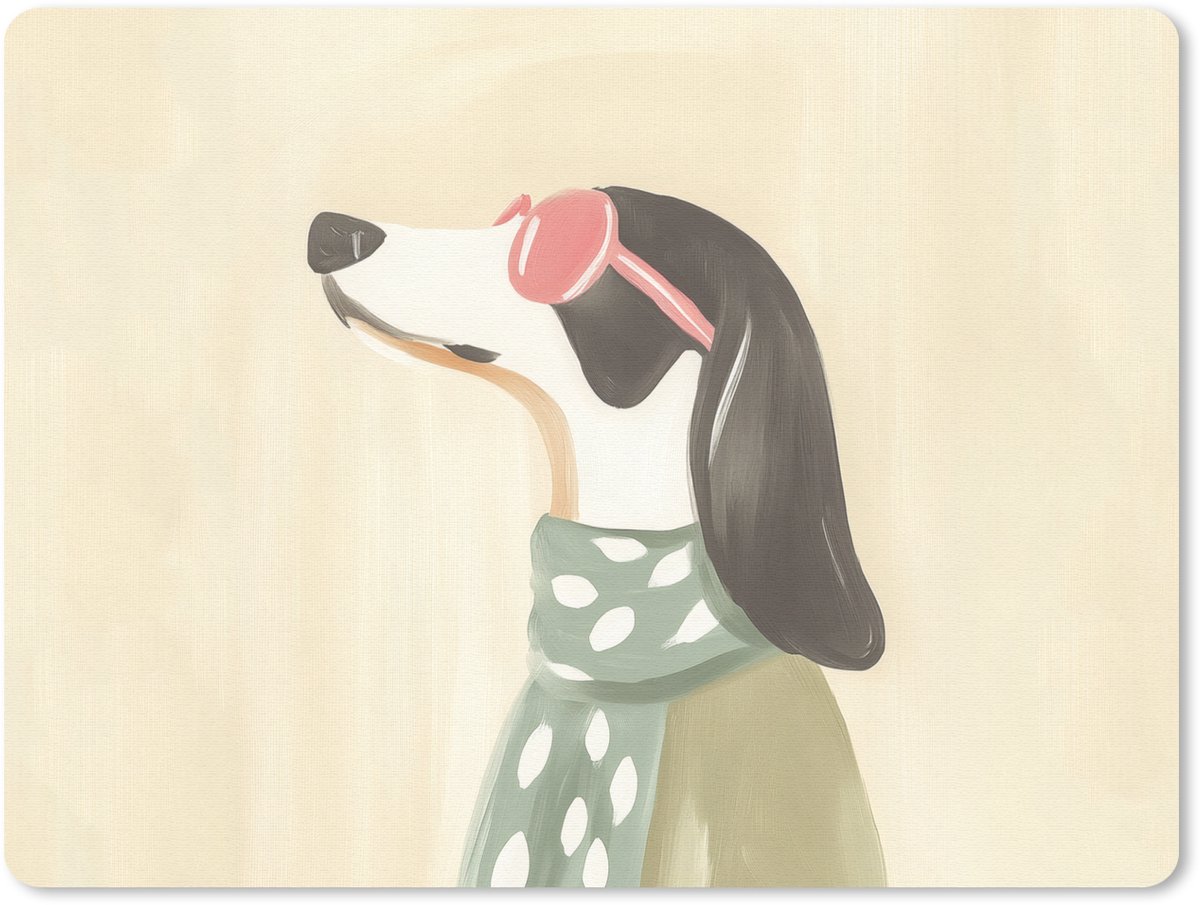 Muismat 23x19 cm - Mousepad Hond - Zonnebril - Sjaal - Muismatten