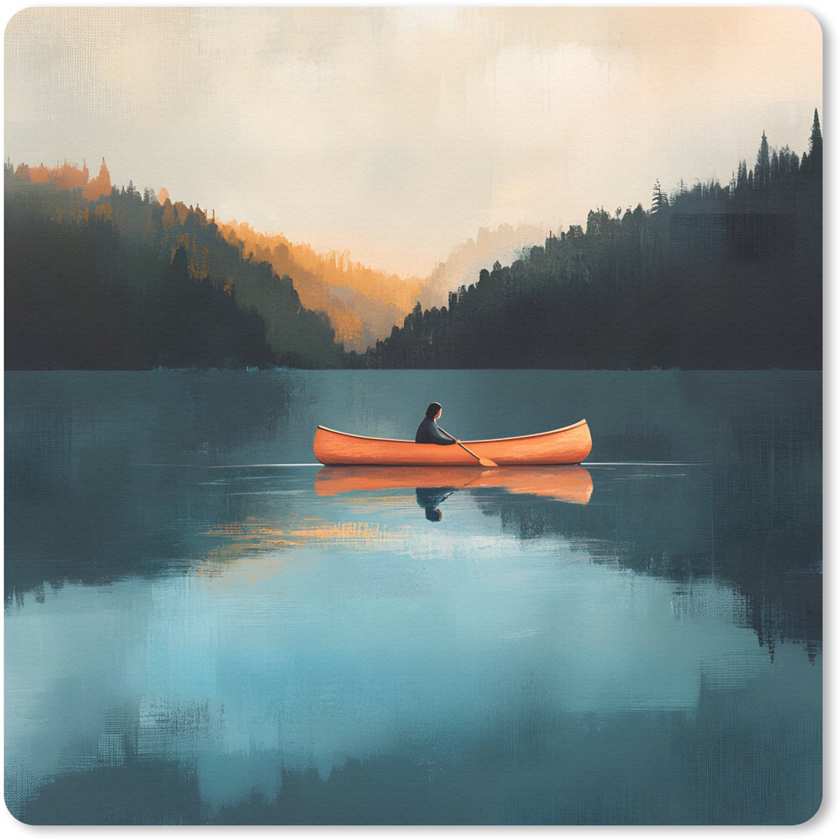 Muismat 30x30 cm - Mousepad Bossen - Meer - Kano - Oranje - Muismatten