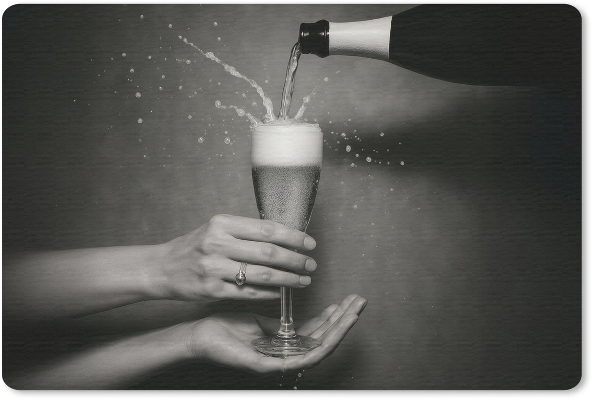 Muismat 27x18 cm - Mousepad Champagnefles - Glas - Minimalistisch - Spetters - Muismatten