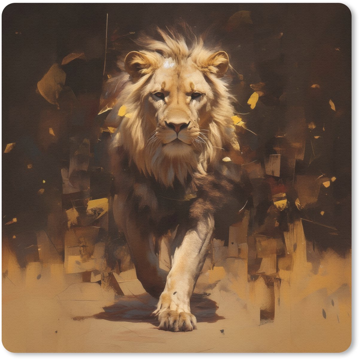 Muismat 20x20 cm - Mousepad Leeuw - Geschilderd - Abstract - Goud - Muismatten