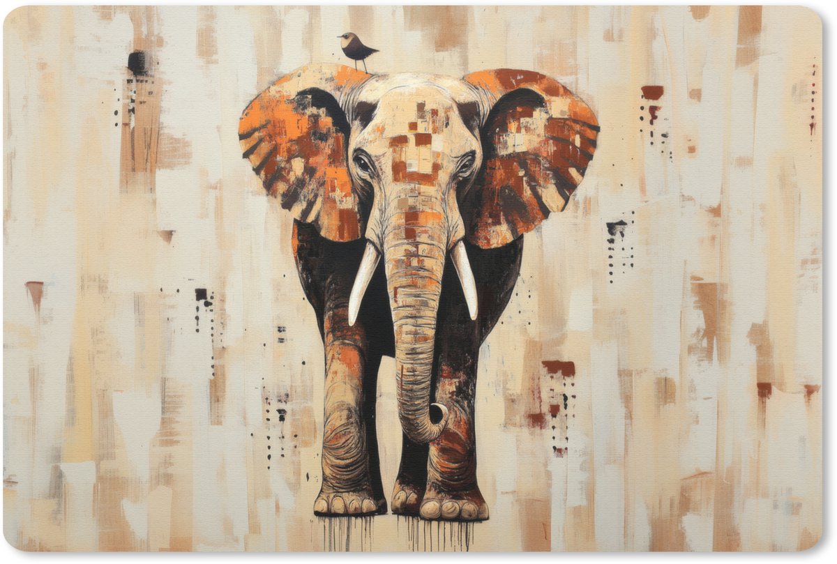 Muismat 27x18 cm - Mousepad Olifant - Slurf - Mozaïek - Abstract - Muismatten