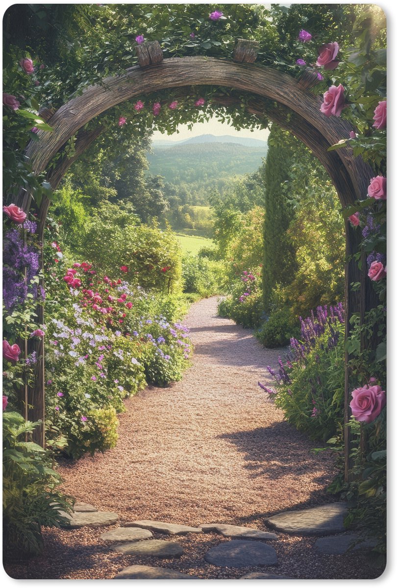 Muismat 18x27 cm - Mousepad Doorkijk - Bloemen - Natuur - Rozenboog - Muismatten