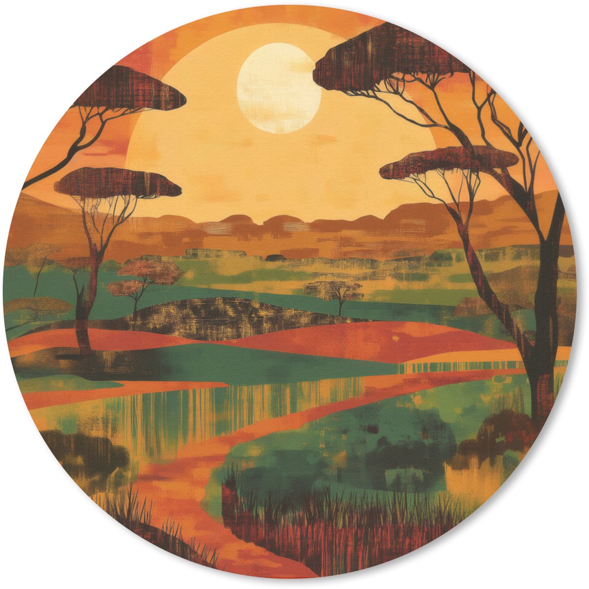 Muismat rond 30x30 cm - Mousepad Landschap - Afrikaans - Zon - Ronde muismatten