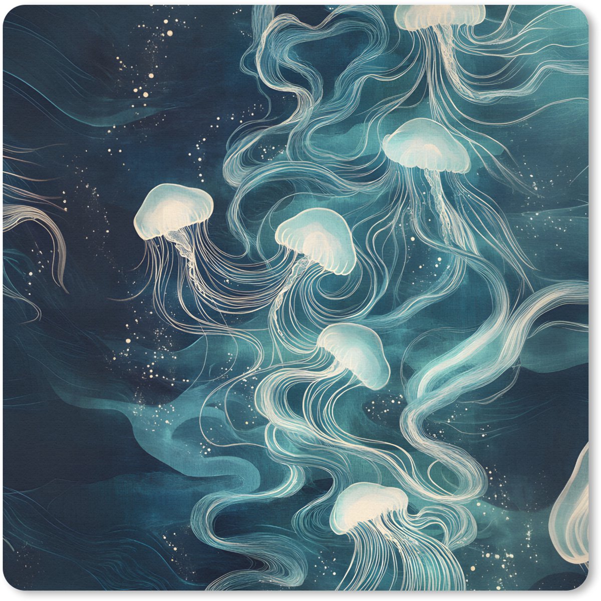 Muismat 20x20 cm - Mousepad Kwallen - Zee - Wit - Golven - Muismatten