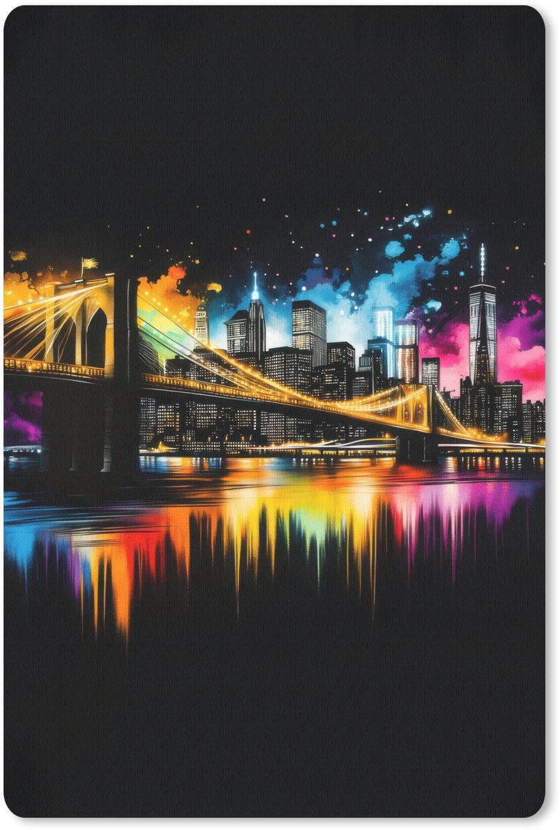 Muismat 18x27 cm - Mousepad Skyline - Brug - Verlichting - Kleuren - Muismatten