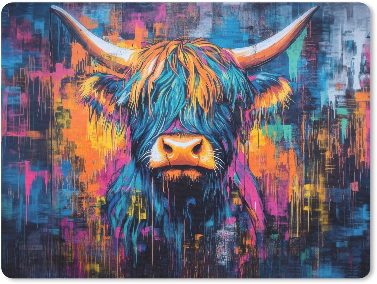 Muismat 23x19 cm - Mousepad Schotse Hooglander - Abstract - Kleurrijk - Muismatten