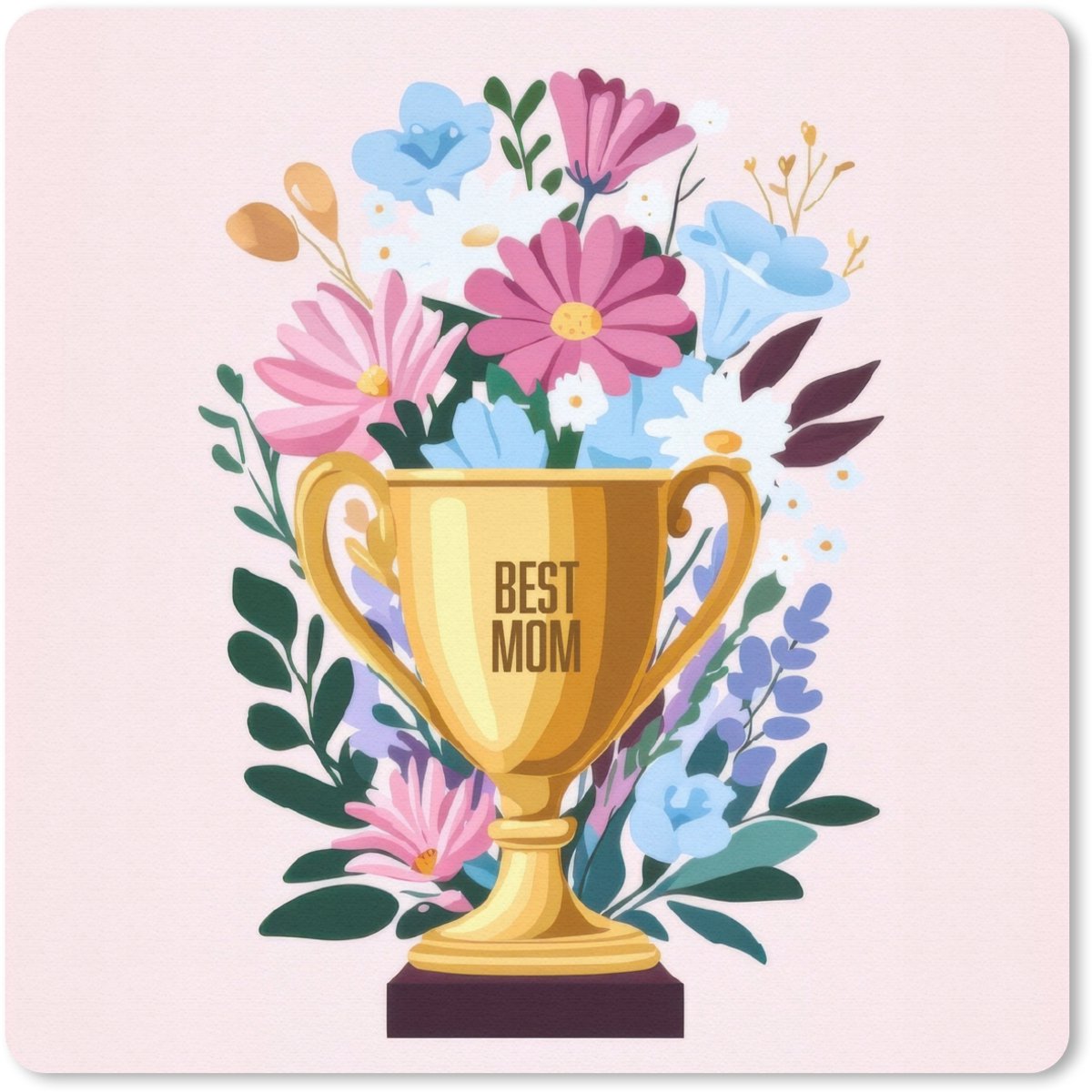 Muismat 30x30 cm - Mousepad Trofee - Best Mom - Bloemen - Kleurrijk - Muismatten