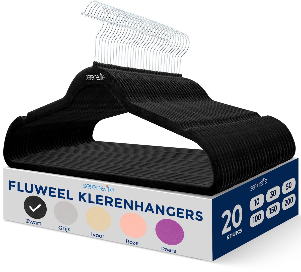 SereneLife Kleerhangers, Fluwelen Hangers, Antislip Zware Duurzame Kledinghangers Set-20Stuks-Duurzaam met 360° Draaihaak
