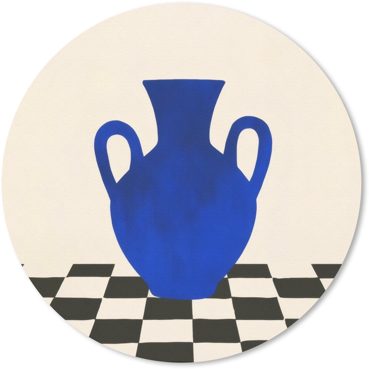Muismat rond 30x30 cm - Mousepad Vaas - Blauw - Geblokt - Modern - Ronde muismatten