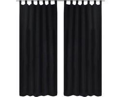 vidaXL - Micro-Satijnen - Gordijnen - met - Ringen - 140 - x - 245 - cm - 2 - stuks - (Zwart)