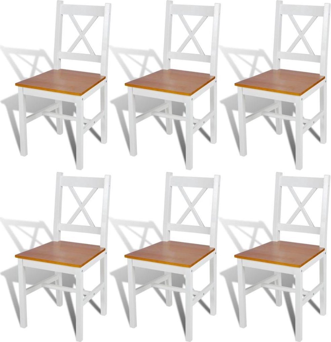 vidaXL - Eetkamerstoelen - 6 - st - grenenhout - wit