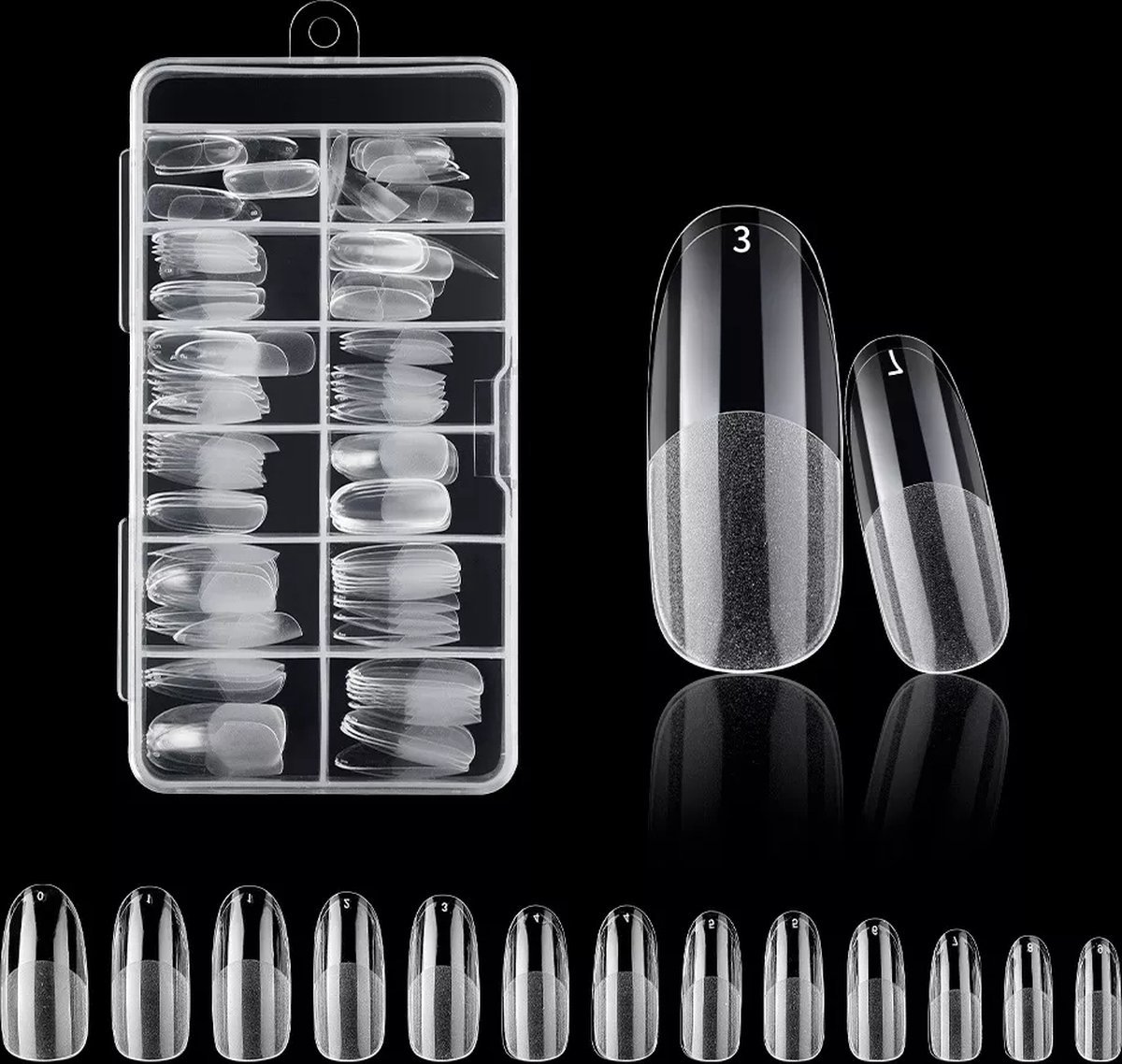 Nifkos 105 - Oval Long Half Frosted - Full Cover - Nageltips - Nepnagels - Plaknagels - In Assortimentsbox - 120 stuks 12 maten - Voor Gellak Acrylnagellak en PolyGel nagels - Royala Frosted Tips Line