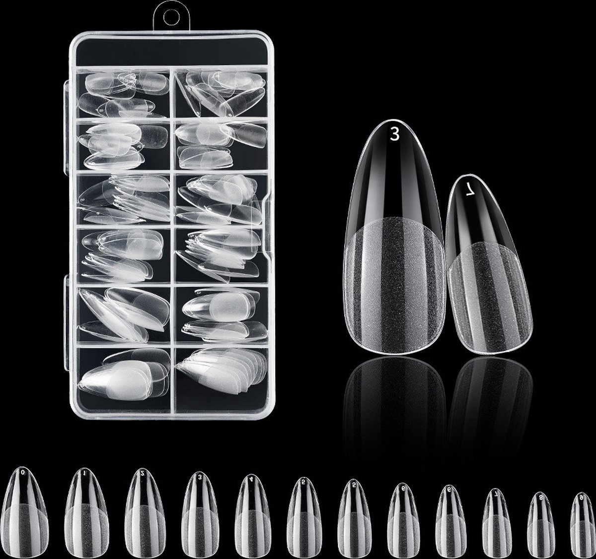 Nifkos 103 - Waterdrop Short Half Frosted - Full Cover - Nageltips - Nepnagels - Plaknagels - In Assortimentsbox - 120 stuks 12 maten - Voor Gellak Acrylnagellak en PolyGel nagels - Royala Frosted Tips Line