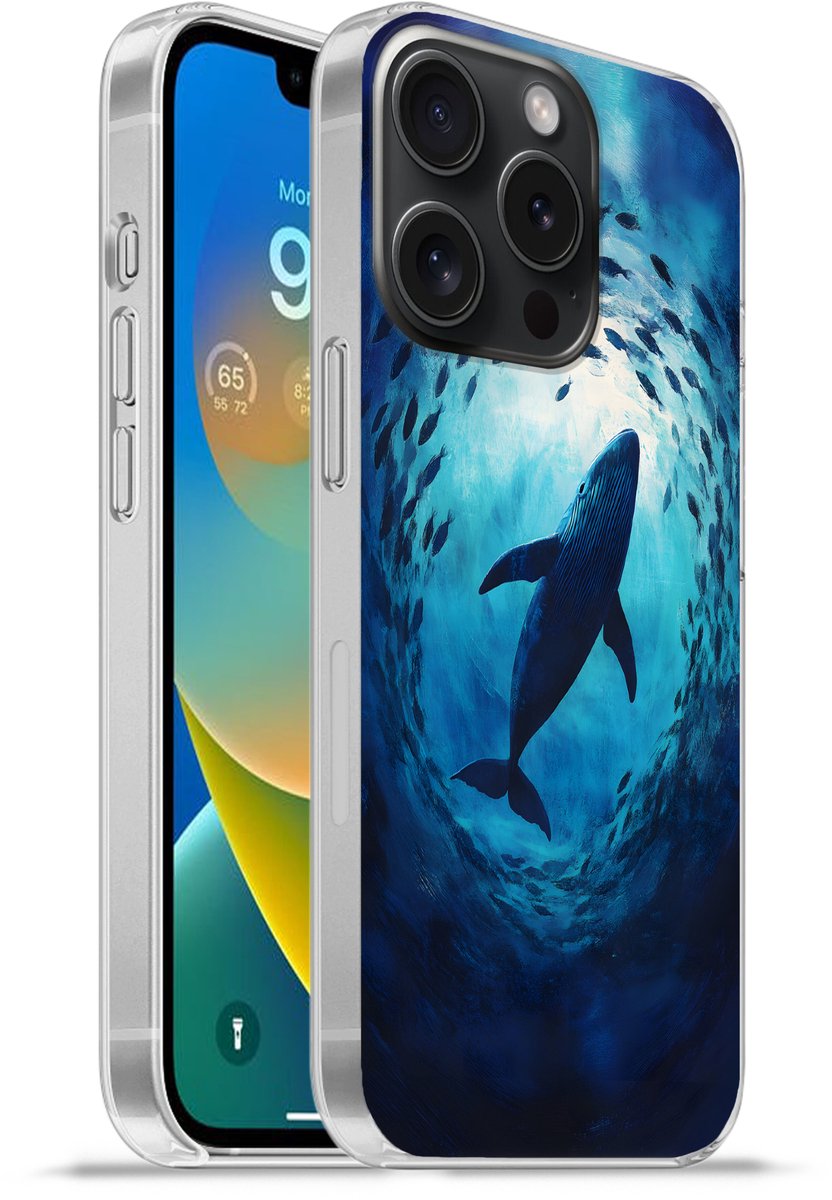 Telefoonhoesje Geschikt voor iPhone 15 Pro hoesje - Walvis - Vissen - Donkerblauw - Siliconen Telefoonhoesje Telefoonhoesje