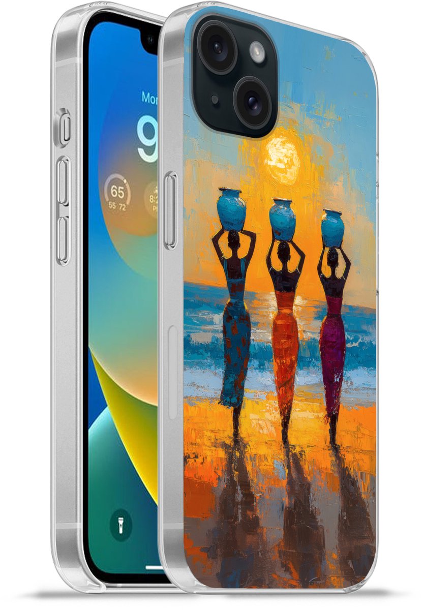 Telefoonhoesje Geschikt voor iPhone 15 Plus hoesje - Vrouwen - Strand - Zondsondergang - Siliconen Telefoonhoesje Telefoonhoesje