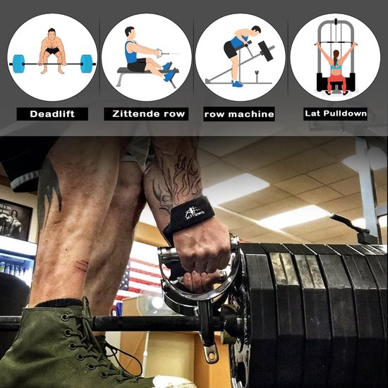 Set de sangles de levage MJ Sports Premium - Poignées de levage (2 pièces) - Rembourrage - Crochets - Fitness - Powerlifting - Musculation - Deadlift