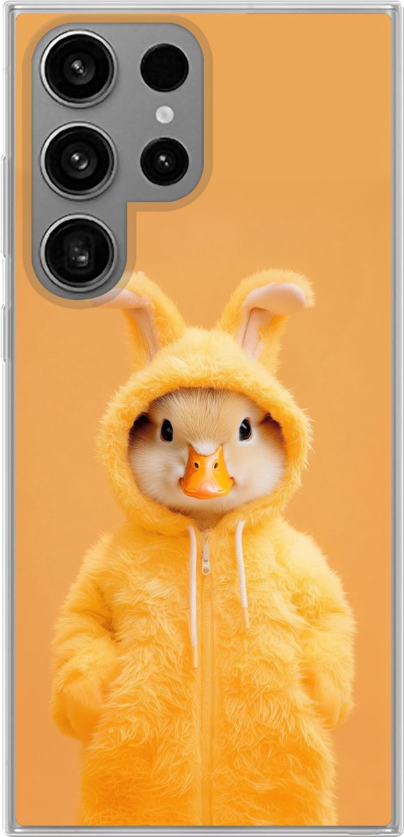Telefoonhoesje Geschikt voor Samsung Galaxy S23 Ultra hoesje - Paashaas - Kostuum - Eend - Siliconen Telefoonhoesje Telefoonhoesje