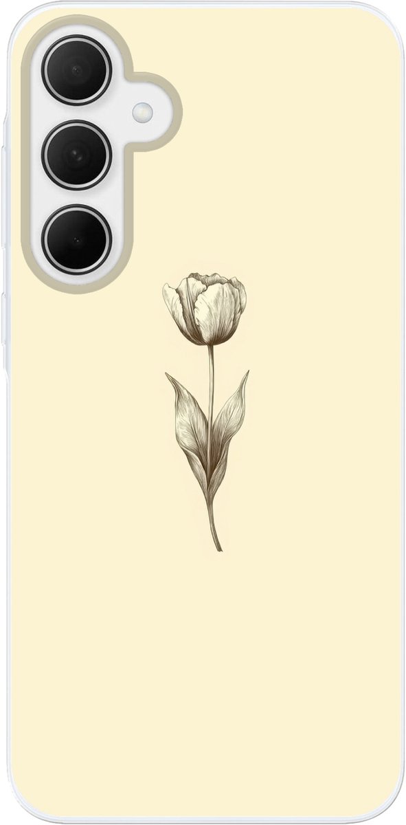 Telefoonhoesje Geschikt voor Samsung Galaxy A35 hoesje - Illustratie - Tulp - Zwart - Siliconen Telefoonhoesje Telefoonhoesje