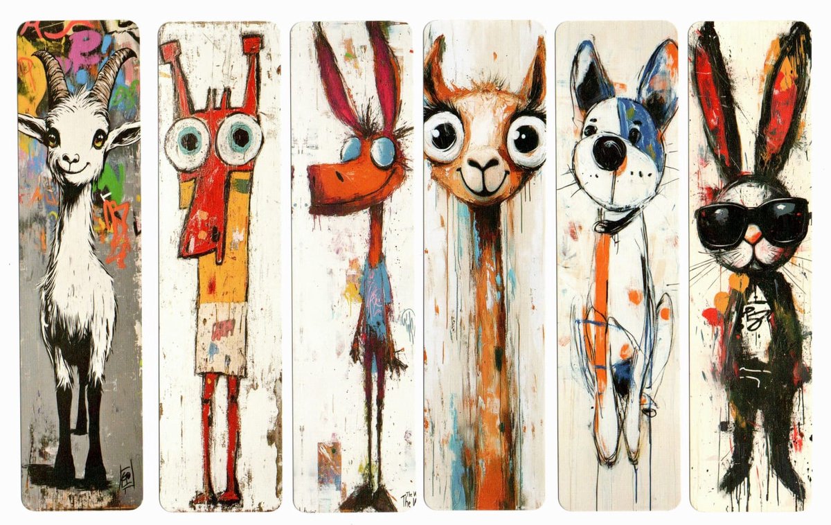 Set van 6 Cartoon Dieren Boekenleggers – Grappige Leesaccessoires voor Kinderen & Volwassenen – Handgetekend – 15x4 cm – Dubbelzijdig