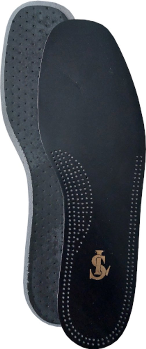SL Lederzool Zwart - Leren Inlegzool - Latex Schuim met Actieve Kool - Vochtopnemend en Schokdempend - Maat 45/46