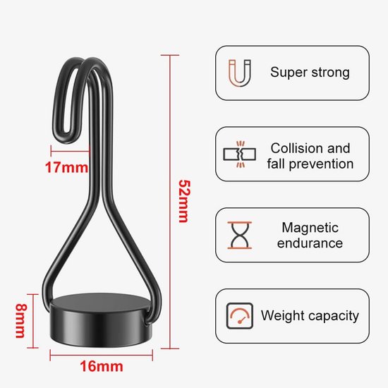 Poppstar Magneet Haken Extra Sterk Verdraaibaar 8 Stuks (8 kg Houdkracht, Lengte 3,3 cm, Diameter 1,6 cm) Neodymium Magneethaken, Zilver