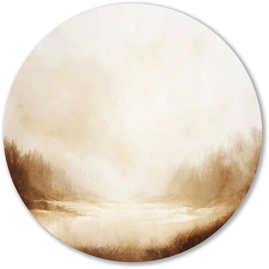 Mystiek landschap met bomen - Landschap schilderij rond - Ronde muurdecoratie mist - Monochromatisch - Dibond wandcirkel - Moderne muurkunst - muurcirkel aluminium 70x70 cm
