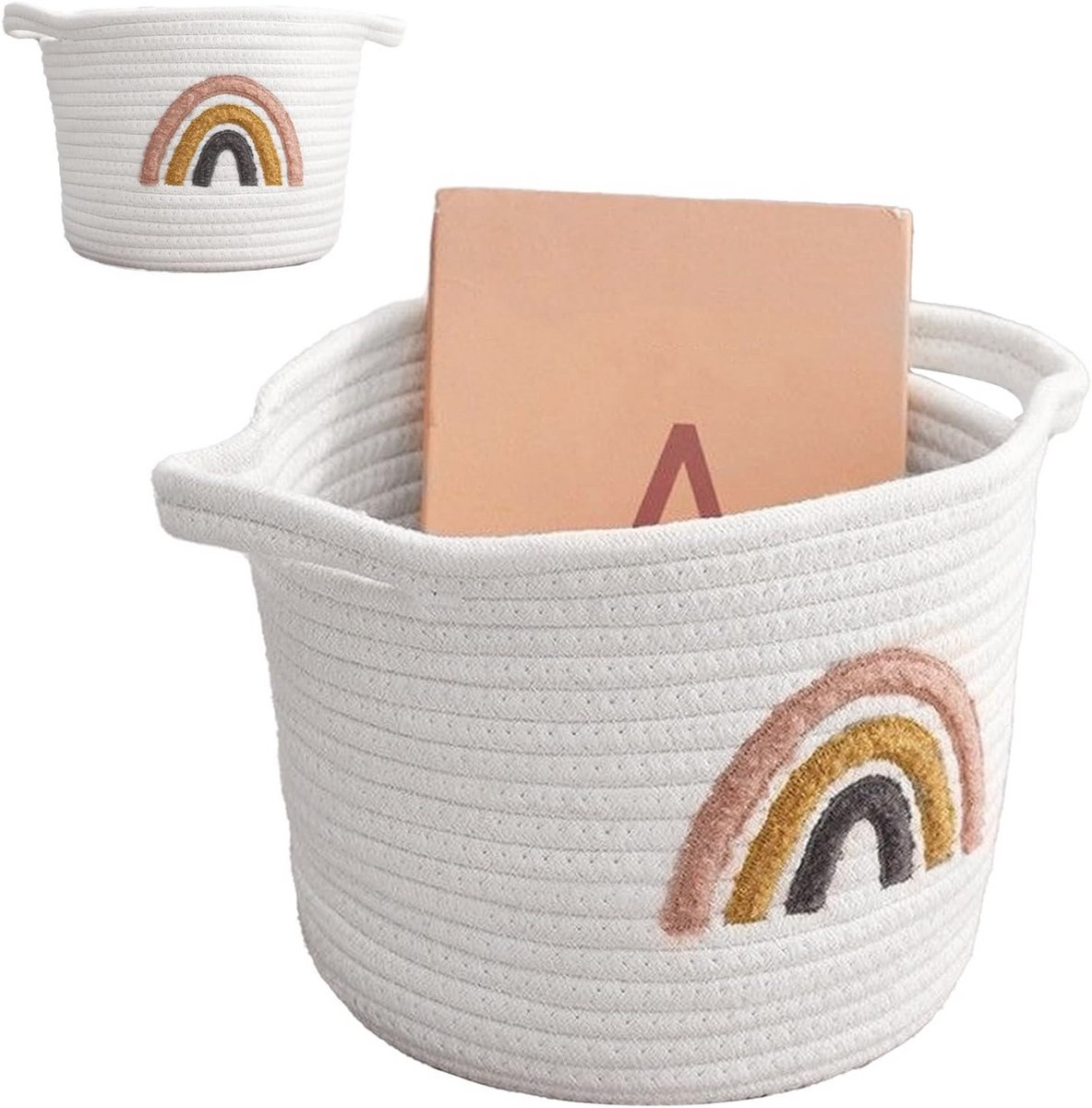Goedkoopste Gevlochten Wasmand voor Kinderkamer - Kleine Opbergmand voor Speelgoed en Kleding, Regenboogdecoratie (20 x 25 cm